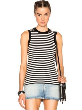 R13 Baby Muscle Tee Sleeveless Top Black And White Stripe Medium